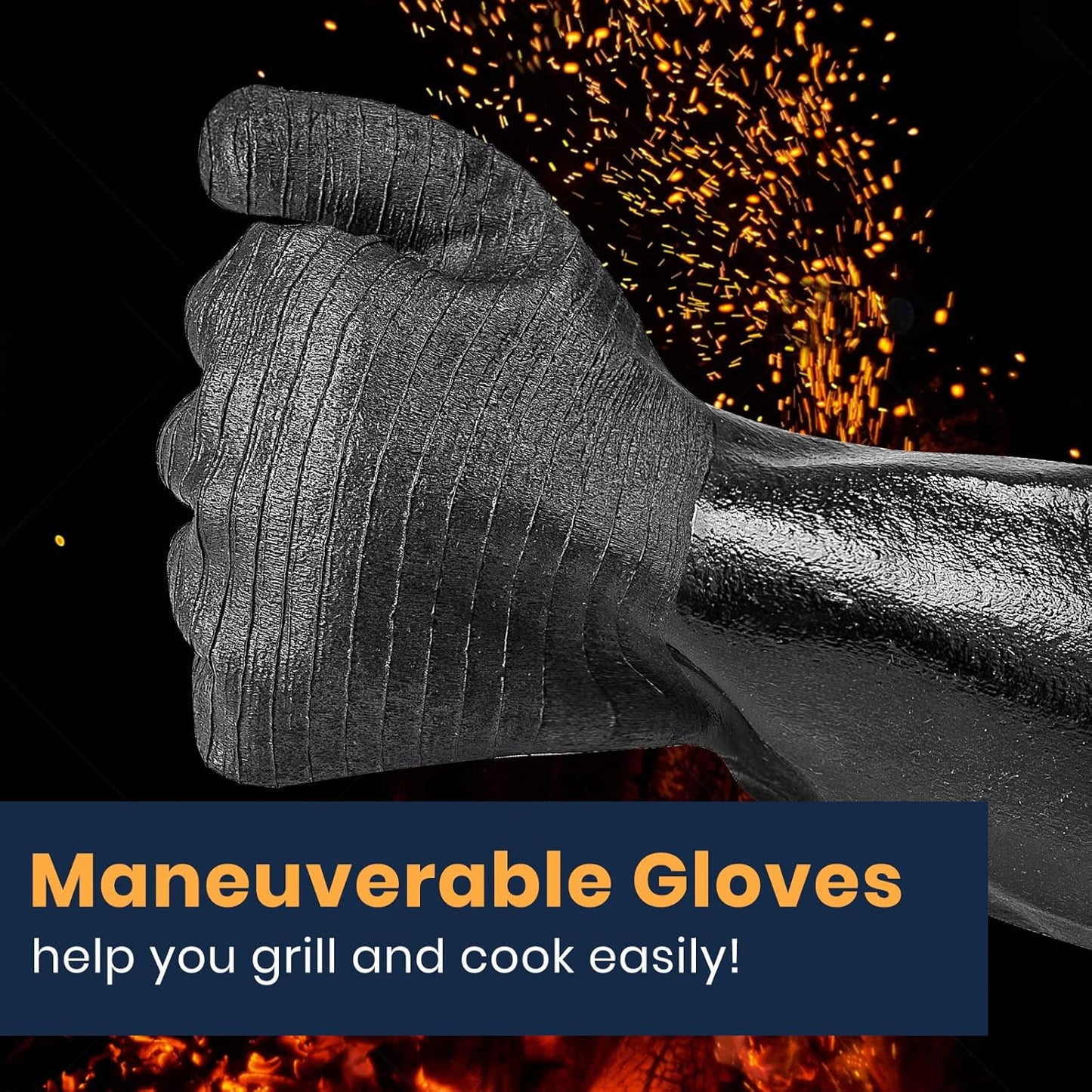 GEEKHOM Heat Resistant Waterproof Oven Mitts Long Sleeve Black Size 18 Size NEW