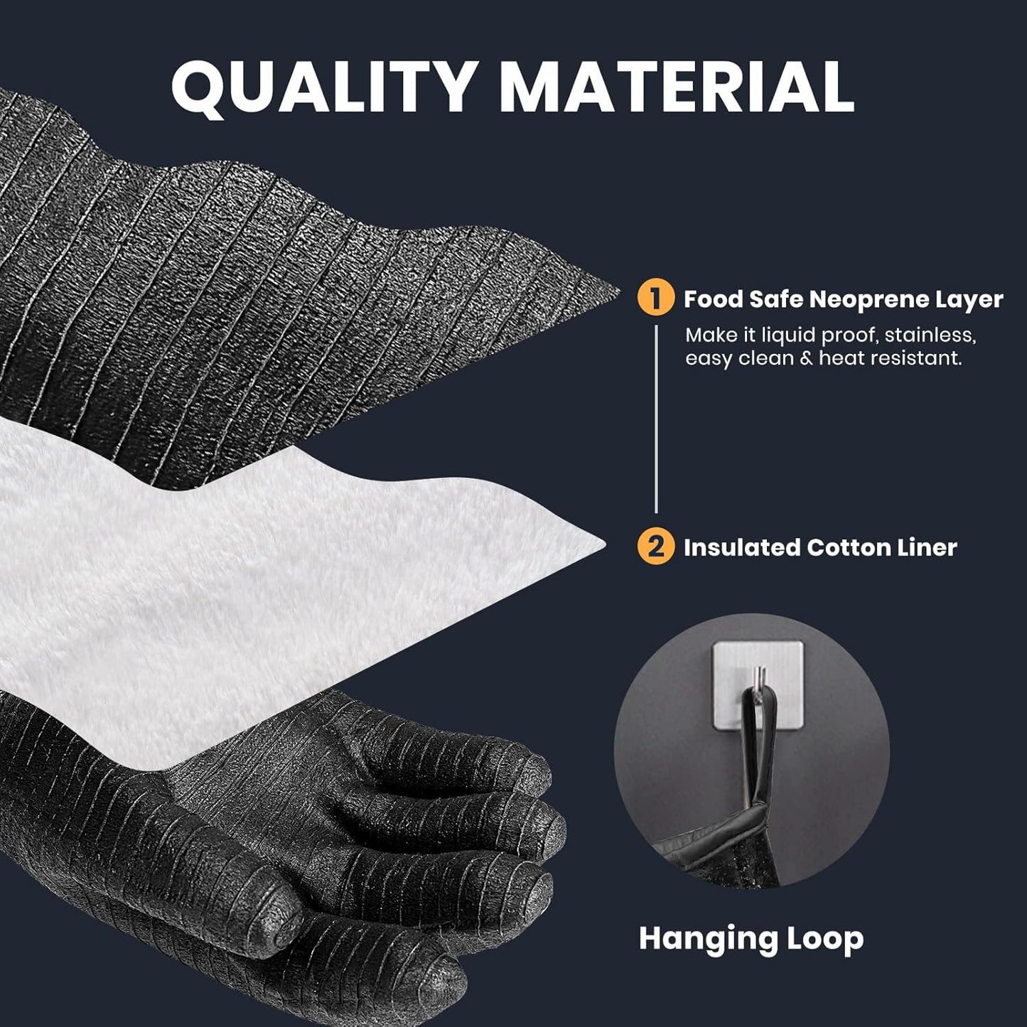 GEEKHOM Heat Resistant Waterproof Oven Mitts Long Sleeve Black Size 18 Size NEW
