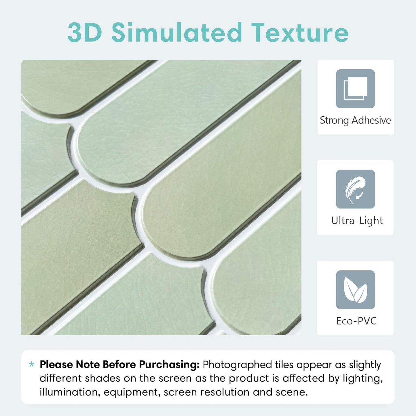 Commomy 3D Peel and Stick Backsplash Tiles Light Olive Green Size 11.8 Size NEW