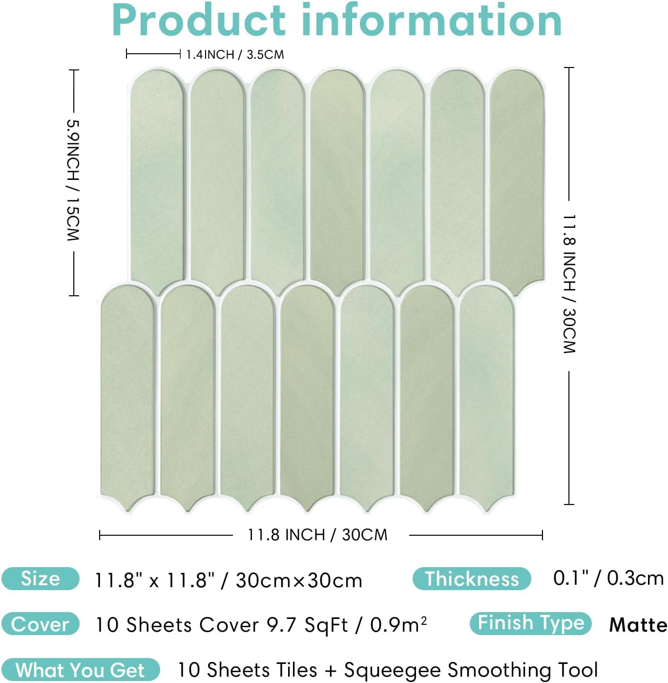 Commomy 3D Peel and Stick Backsplash Tiles Light Olive Green Size 11.8 Size NEW