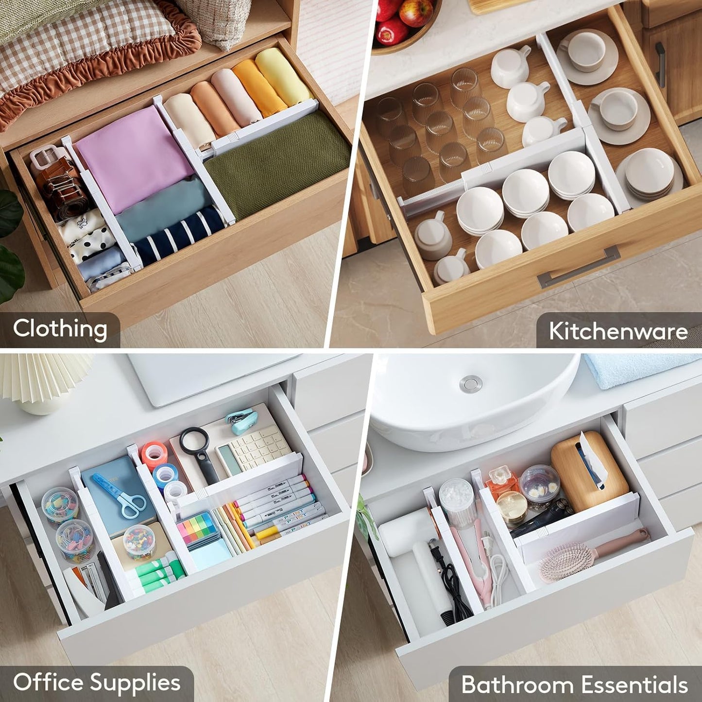Lifewit Adjustable Plastic Drawer Dividers Organizers, 4" x 11-17", White NEW