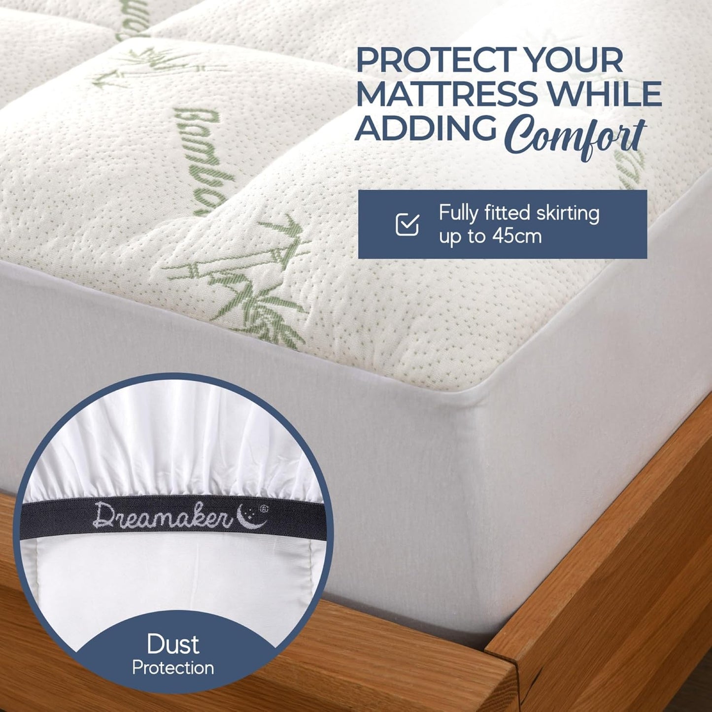 Dreamaker Bamboo Mattress Topper Hypoallergenic Ultra-Soft Plush White Size NEW