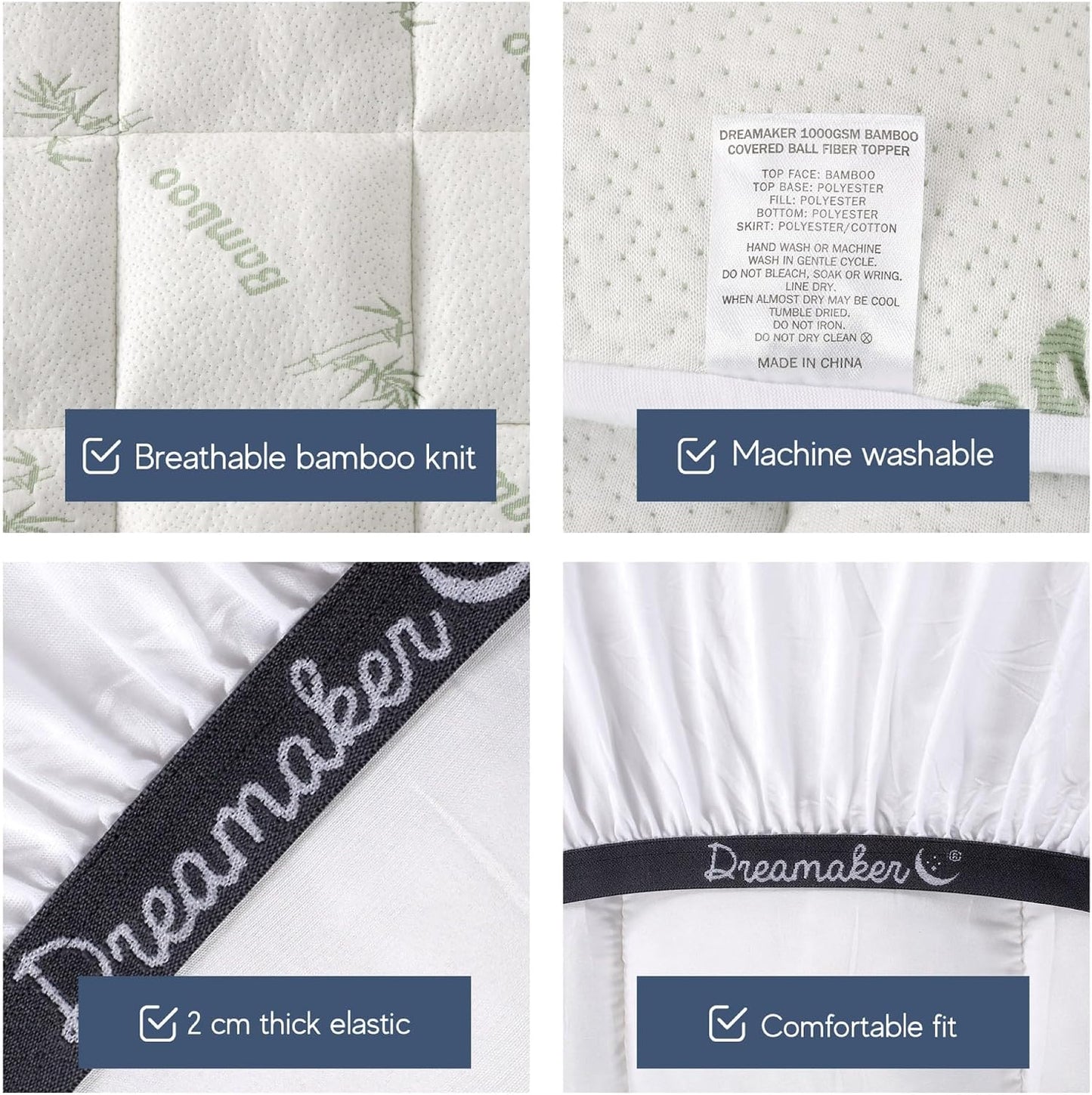 Dreamaker Bamboo Mattress Topper Hypoallergenic Ultra-Soft Plush White Size NEW
