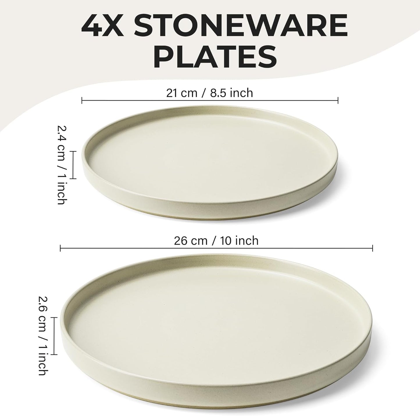 MIAMIO Sand Matte Stoneware Ceramic Dinner Plates Set of 4, 21cm Size NEW