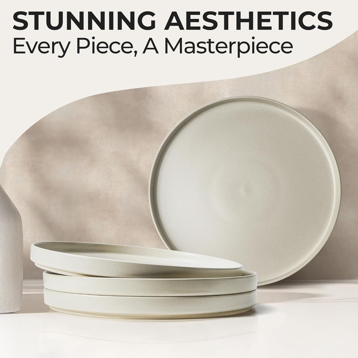 MIAMIO Sand Matte Stoneware Ceramic Dinner Plates Set of 4, 21cm Size NEW