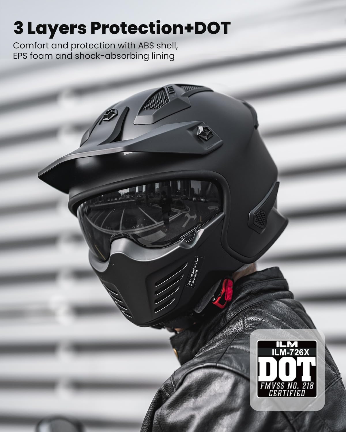 ILM 3/4 Half Face Motorcycle Helmet for Men & Women, White, Size S NEW