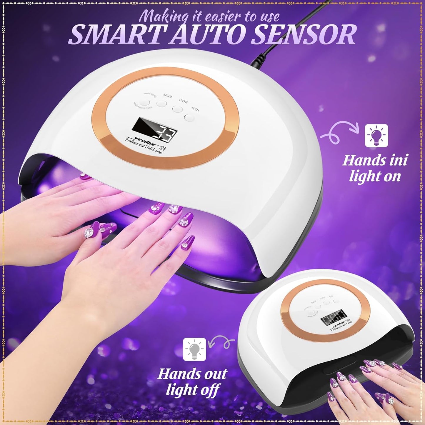 YESDEX 168W UV LED Nail Lamp Fast Gel Polish Dryer 42 LEDs 4 Timer White & NEW