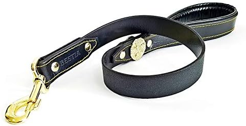 Bestia Basic Leather Dog Leash Heavy Duty Short Durable Black 91cmx3cm NEW