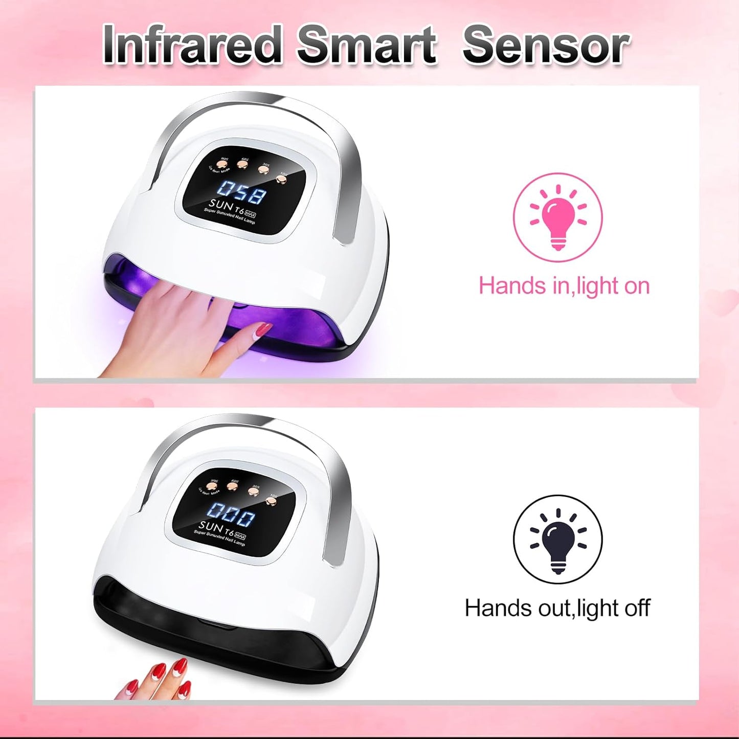 220W LED UV Nail Lamp Curing Dryer for Gel Polish, White & Silver NEW