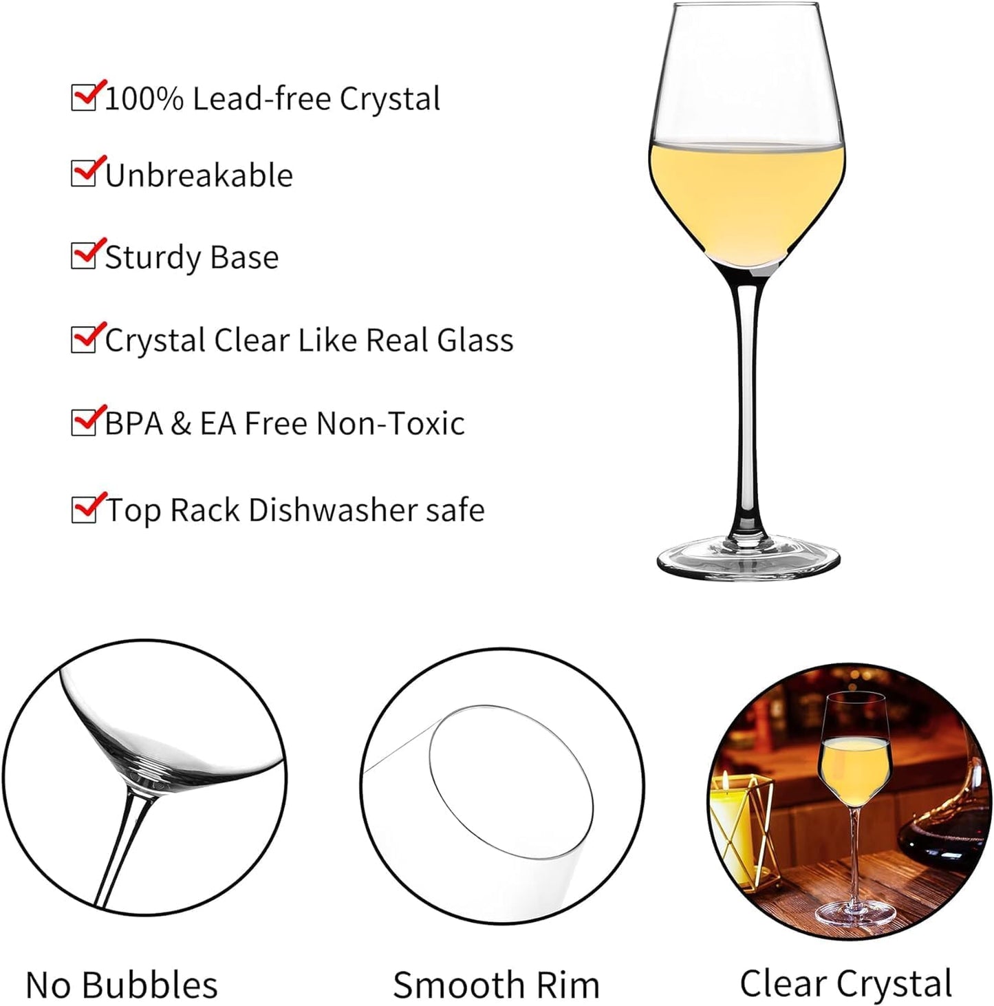 Premium Crystal Clear Wine Glasses Set of 6, 360ml - Elegant Stemware for NEW