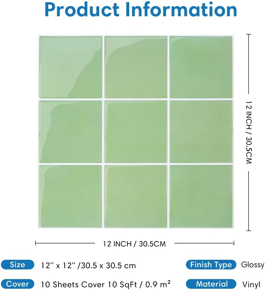 COMSTICKC 3D Peel and Stick Light Green Square Wall Stickers & Murals Size NEW