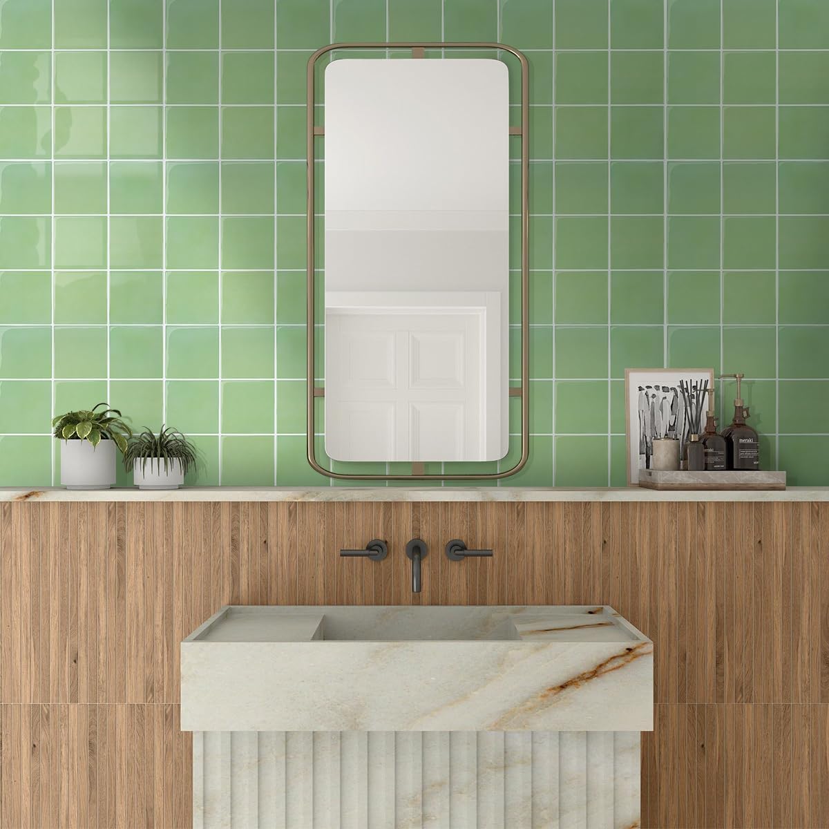 COMSTICKC 3D Peel and Stick Light Green Square Wall Stickers & Murals Size NEW