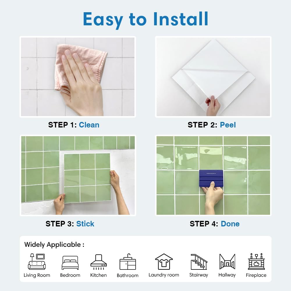 COMSTICKC 3D Peel and Stick Light Green Square Wall Stickers & Murals Size NEW