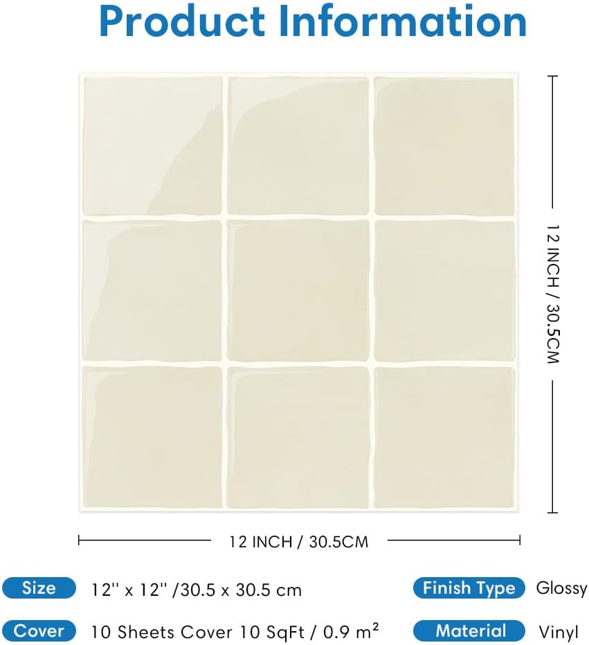 COMSTICKC 3D Beige Square Peel and Stick Wall Stickers, 30cm Size, Home NEW