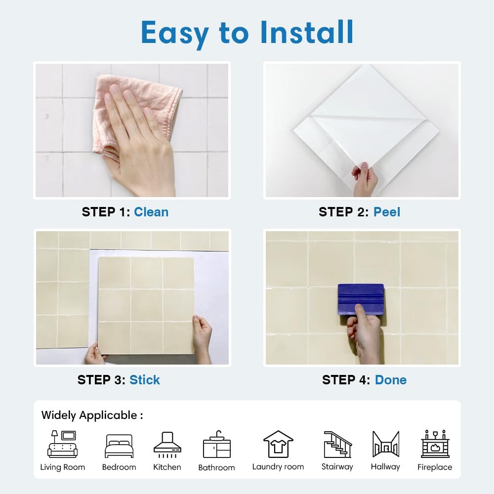 COMSTICKC 3D Beige Square Peel and Stick Wall Stickers, 30cm Size, Home NEW