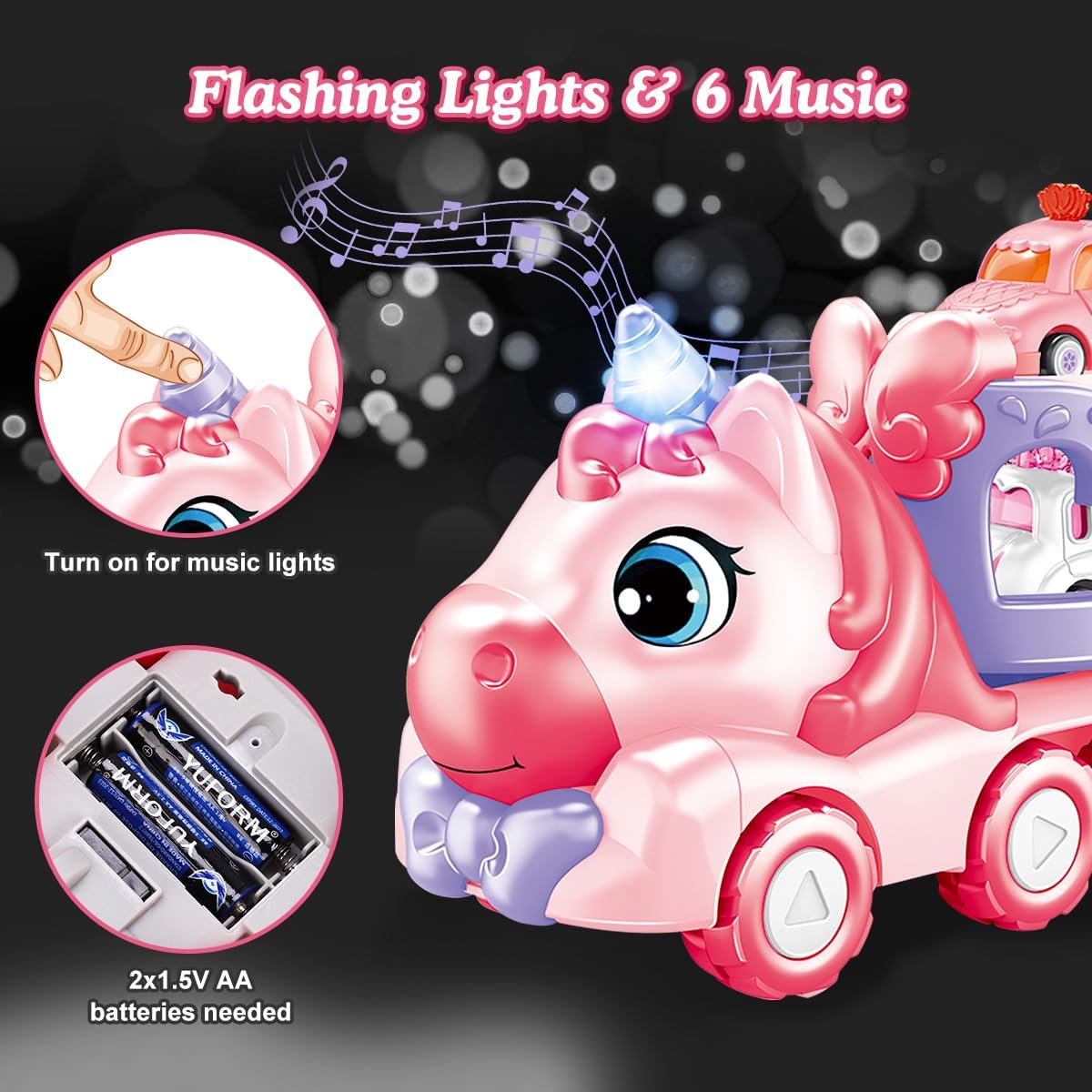 DAYE 5-in-1 Kids Pink Purple Unicorn Truck Toy Transport Trailer Vehicles NEW
