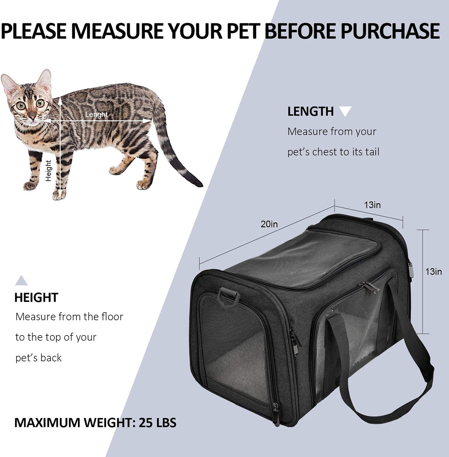 Henkelion Large Soft-Sided Pet Carrier for Cats Dogs Puppies Black Size L NEW