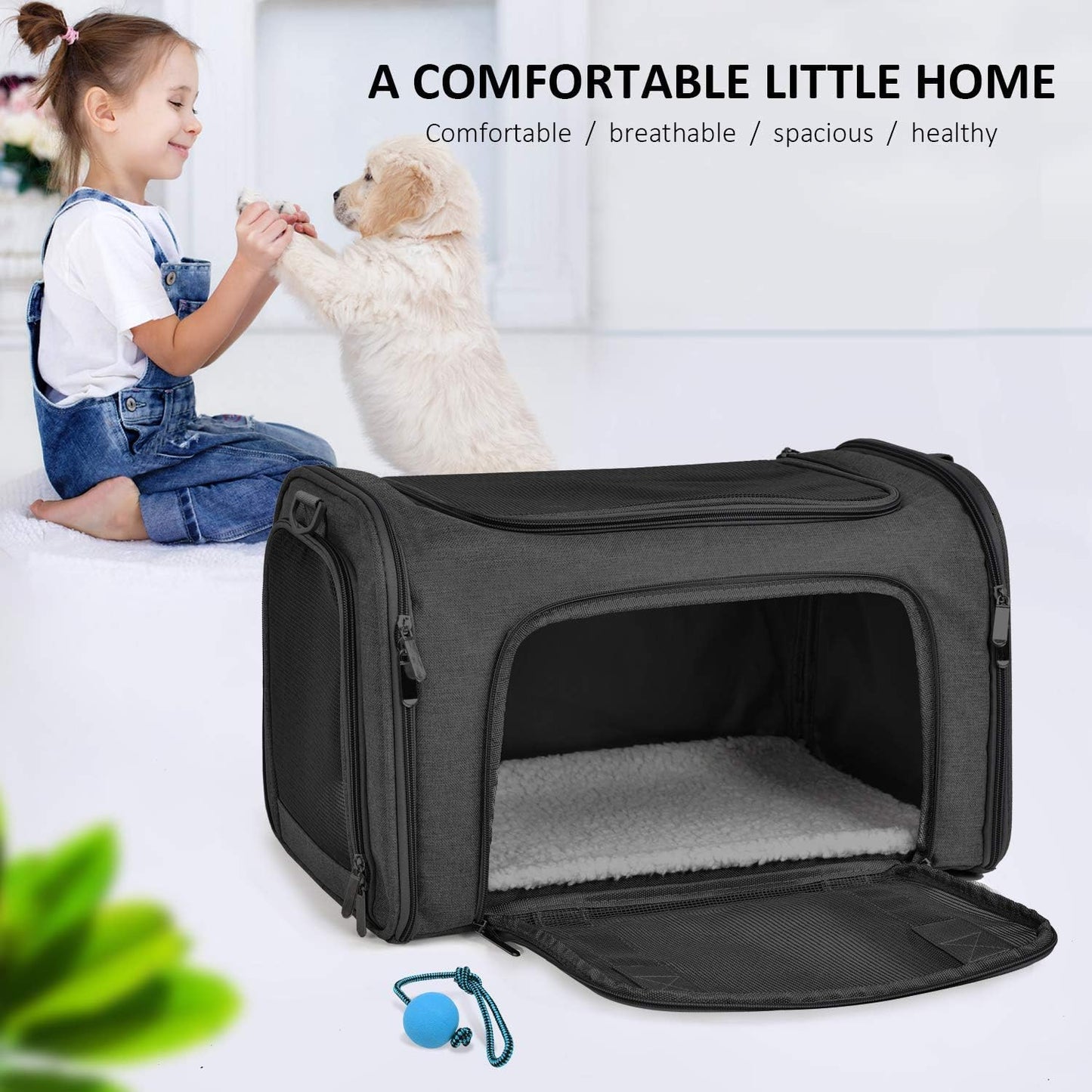Henkelion Large Soft-Sided Pet Carrier for Cats Dogs Puppies Black Size L NEW