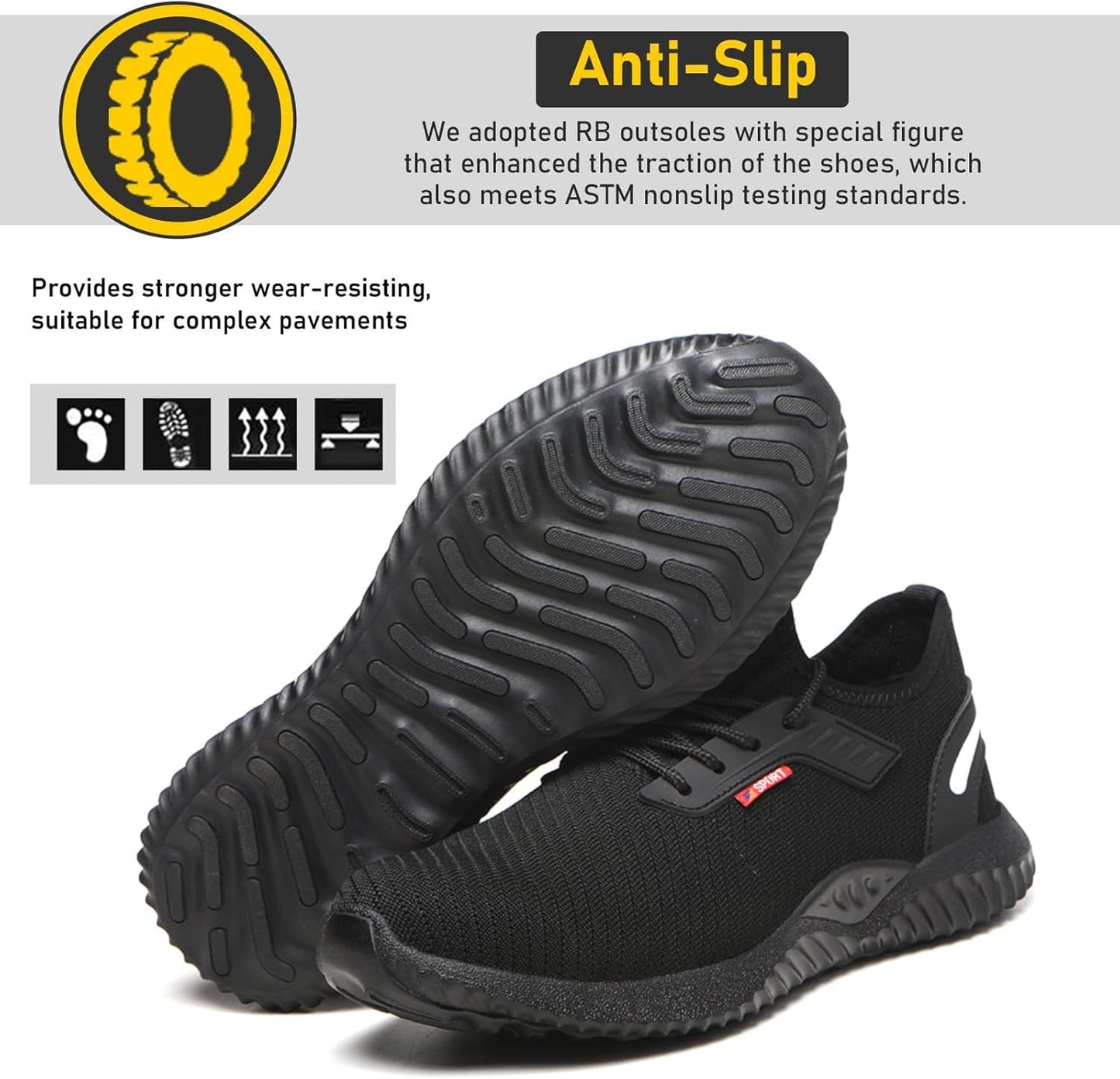 USOR Lightweight Steel Toe Safety Sneakers Breathable Black Work Shoes EU 41 NEW