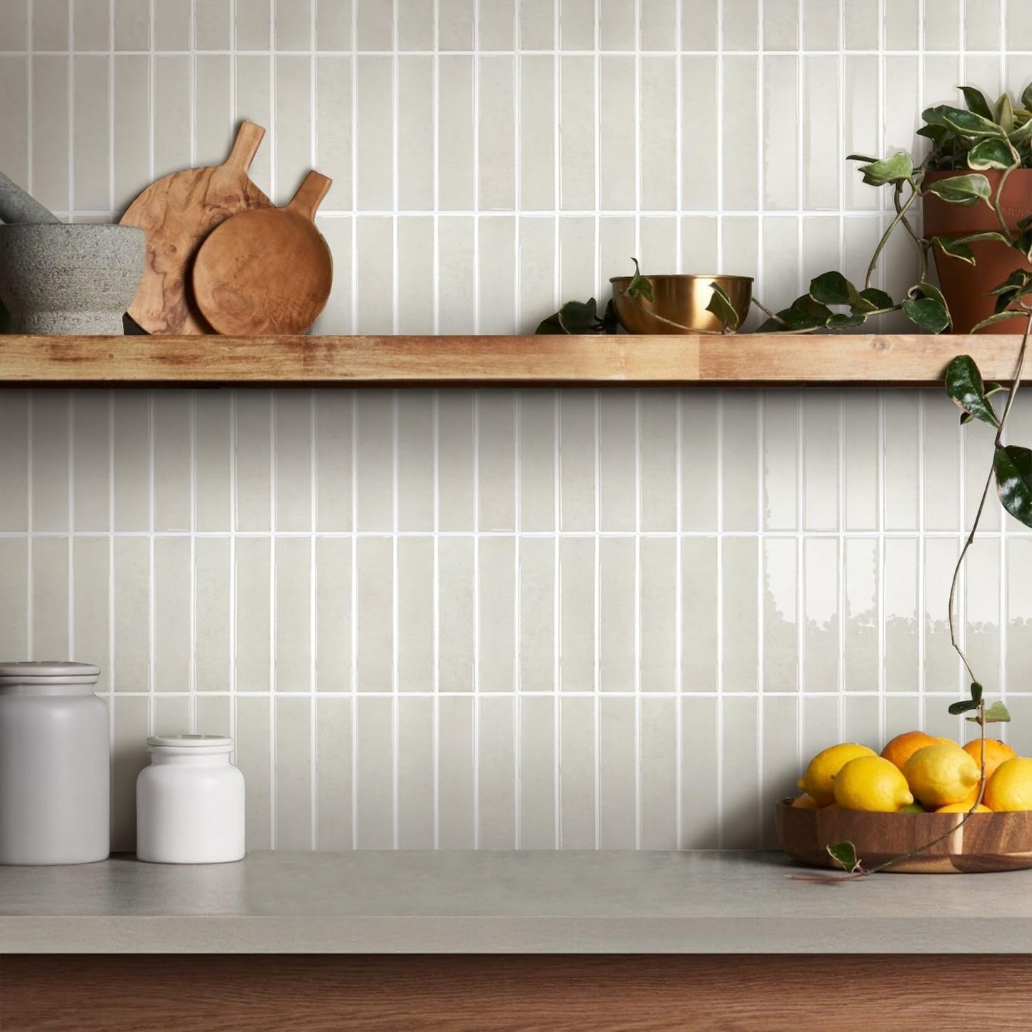 Commomy Glossy Beige Vinyl Peel and Stick Wall Sticker Tiles 30.5cm Size NEW