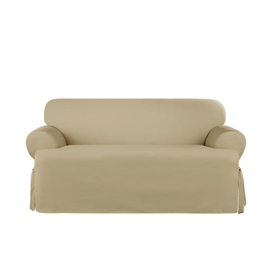 SureFit Heavyweight Cotton Duck Sofa Slipcover Khaki One Piece Loveseat NEW