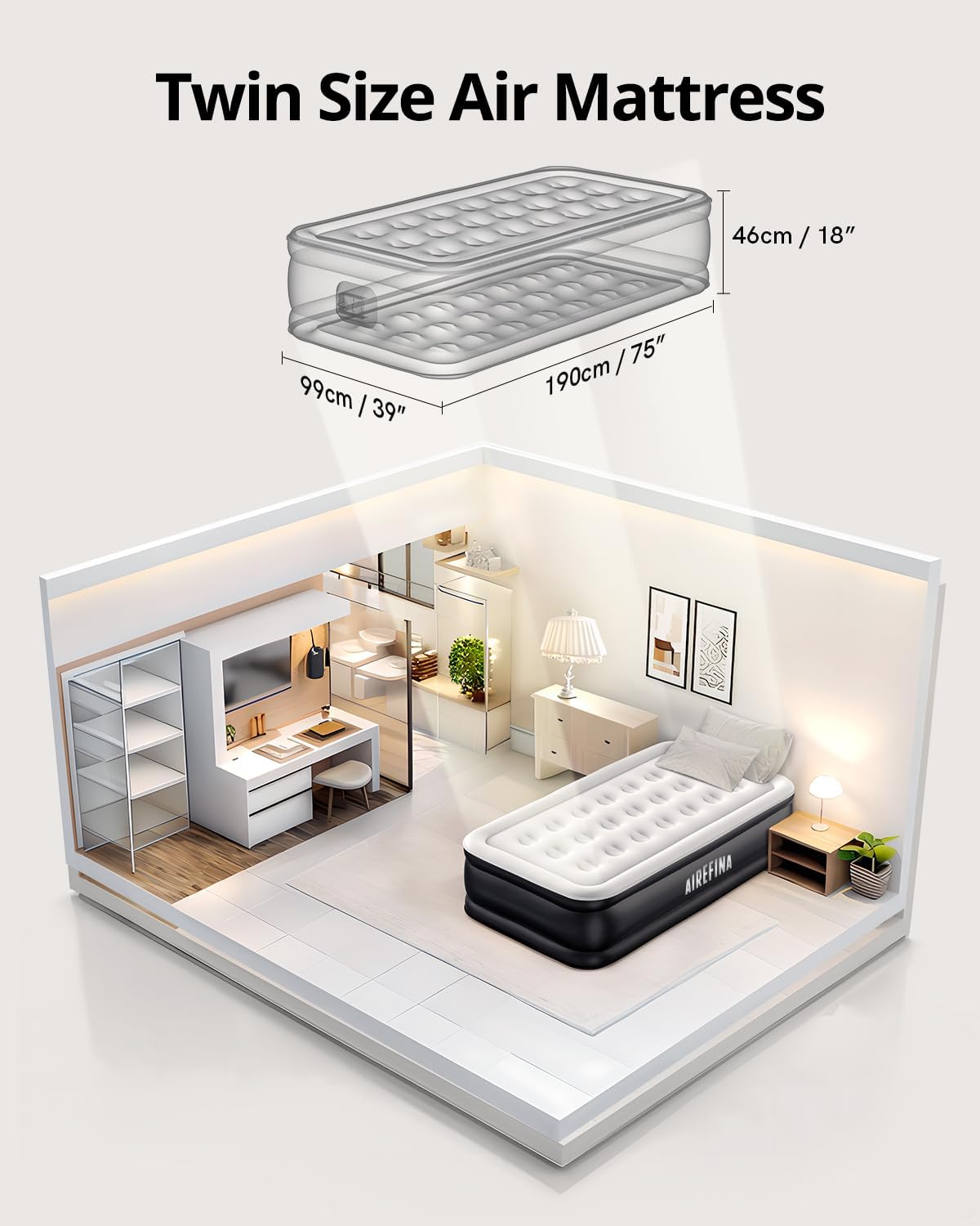 Airefina Single Air Mattresses Size Self-Inflating Grey Air Mattress, DEMO
