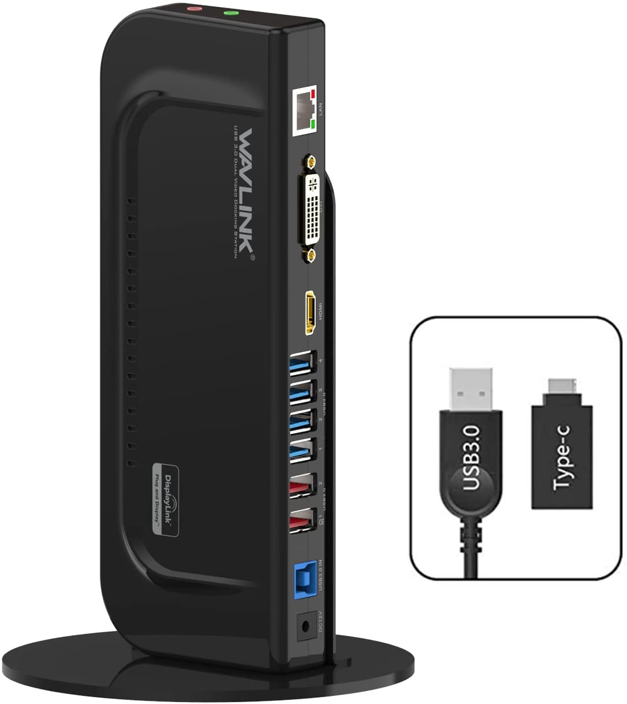 WAVLINK USB 3.0 Universal Docking Station Dual Video Output Laptop Black NEW