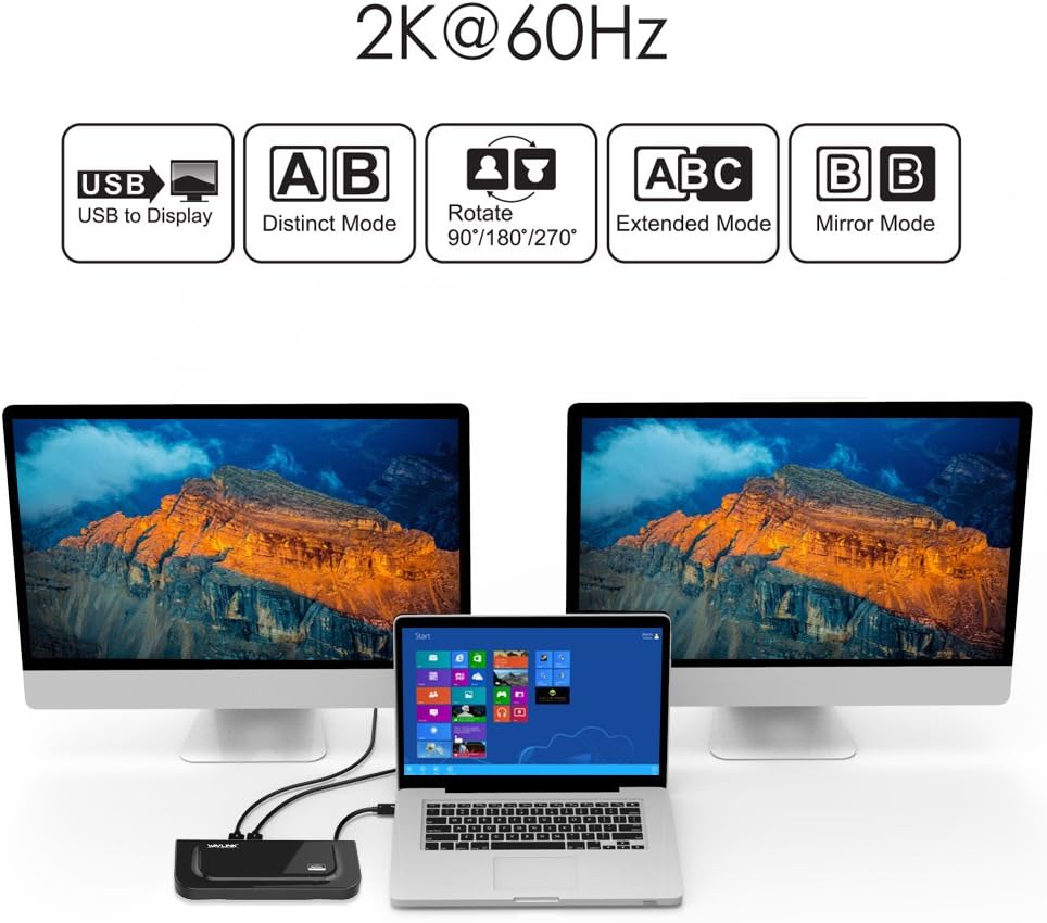 WAVLINK USB 3.0 Universal Docking Station Dual Video Output Laptop Black NEW