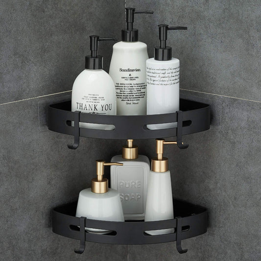 Adhesive Corner Shelf Bathroom Shower Caddy Organizer Towel Rack Black NEW