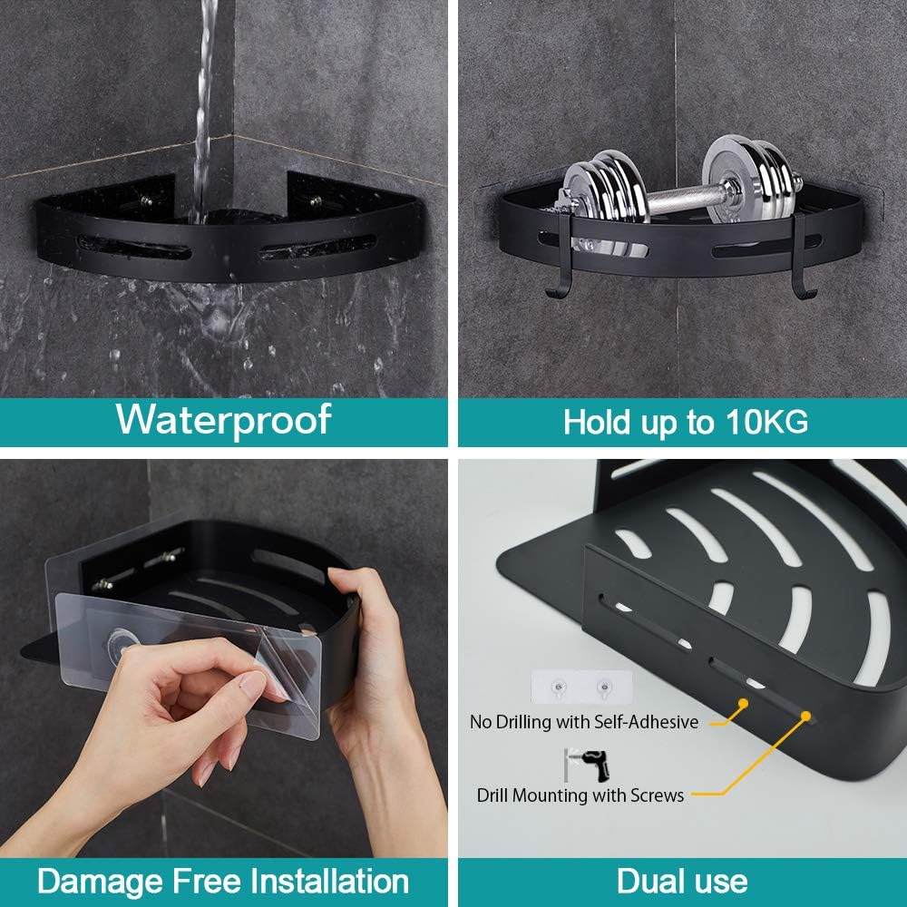 Adhesive Corner Shelf Bathroom Shower Caddy Organizer Towel Rack Black NEW