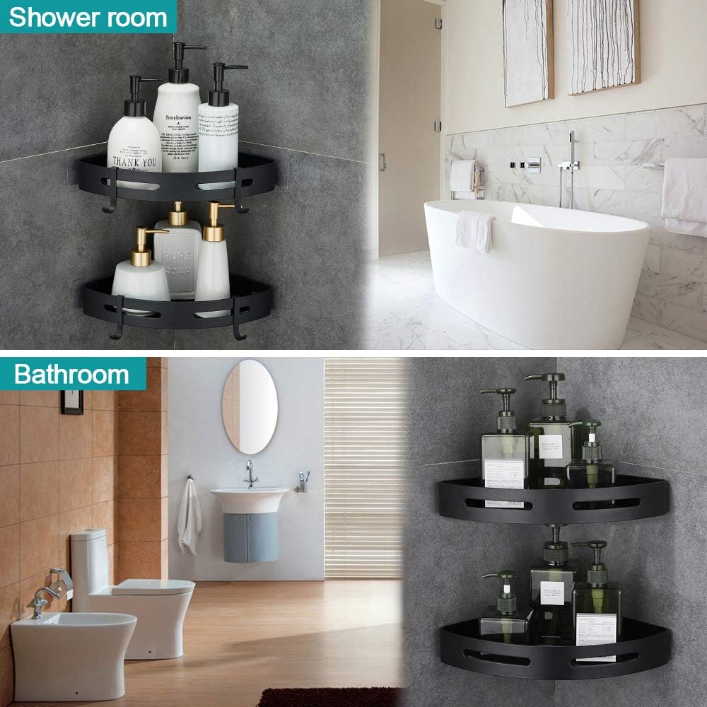 Adhesive Corner Shelf Bathroom Shower Caddy Organizer Towel Rack Black NEW