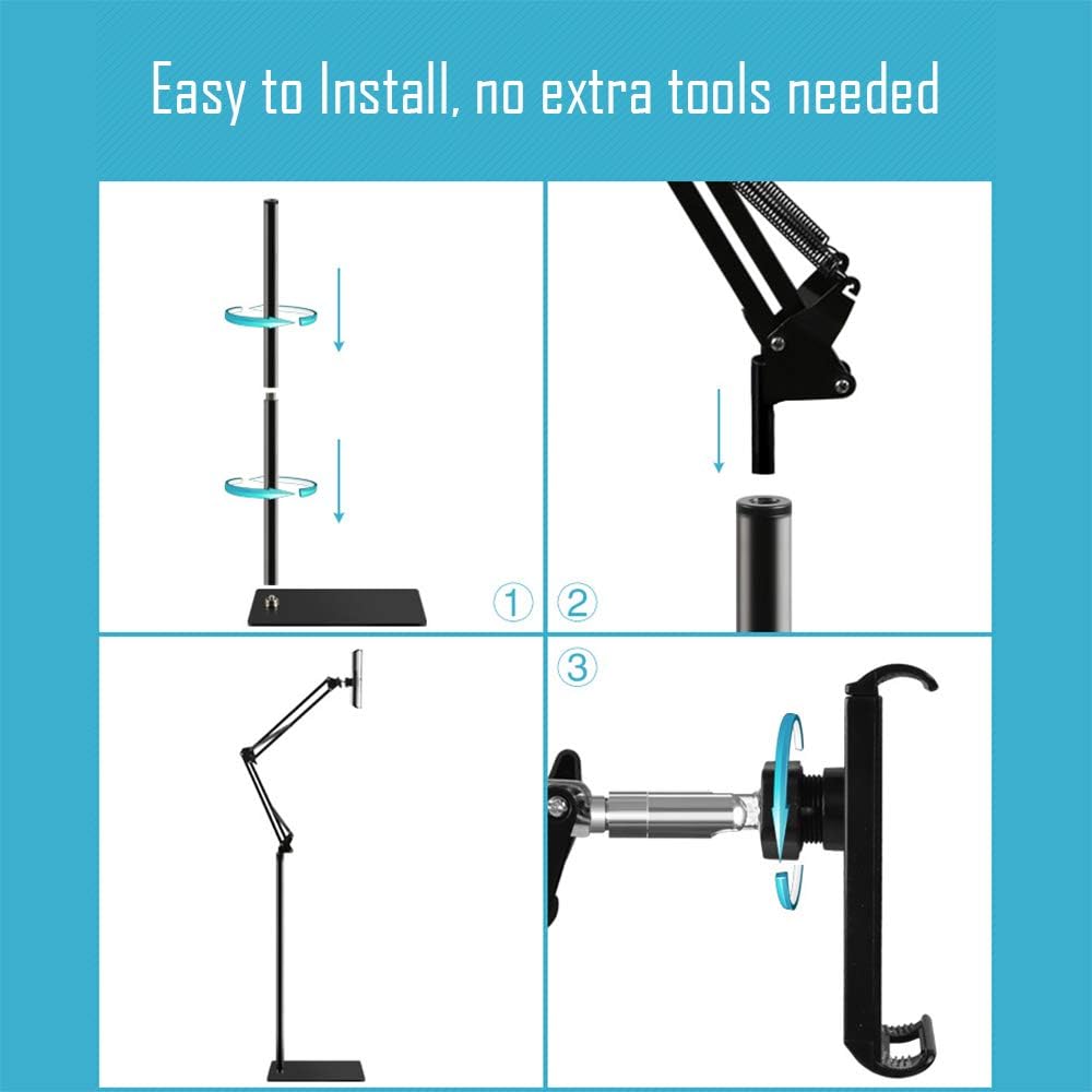 Adjustable Tablet Stands Floor Stand Overhead Bed Phone Holder Black - DEMO
