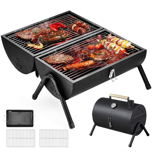 Portable Charcoal Grill with Thermometer Tabletop Barbecue for 2-3 People NEW
