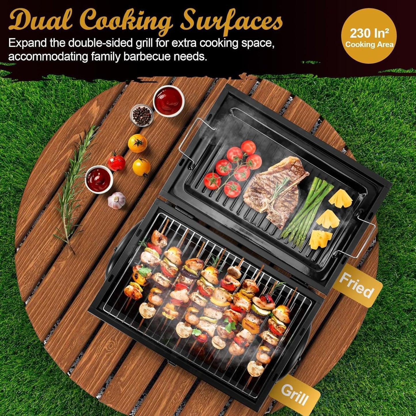 Portable Charcoal Grill with Thermometer Tabletop Barbecue for 2-3 People NEW