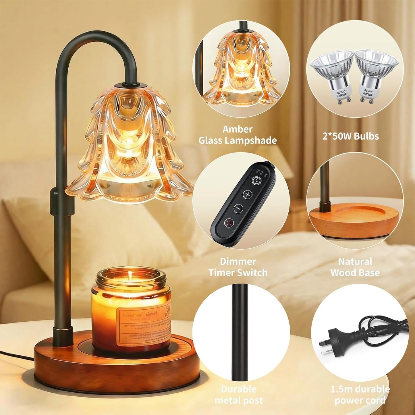 Adjustable Black Candle Warmer Lamp with Timer & Brightness Control DEMO