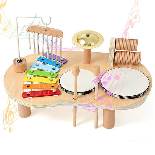 Wooden Musical Toy Drum Kit Instruments for Kids Multicolored 41x24.5x5cm NEW