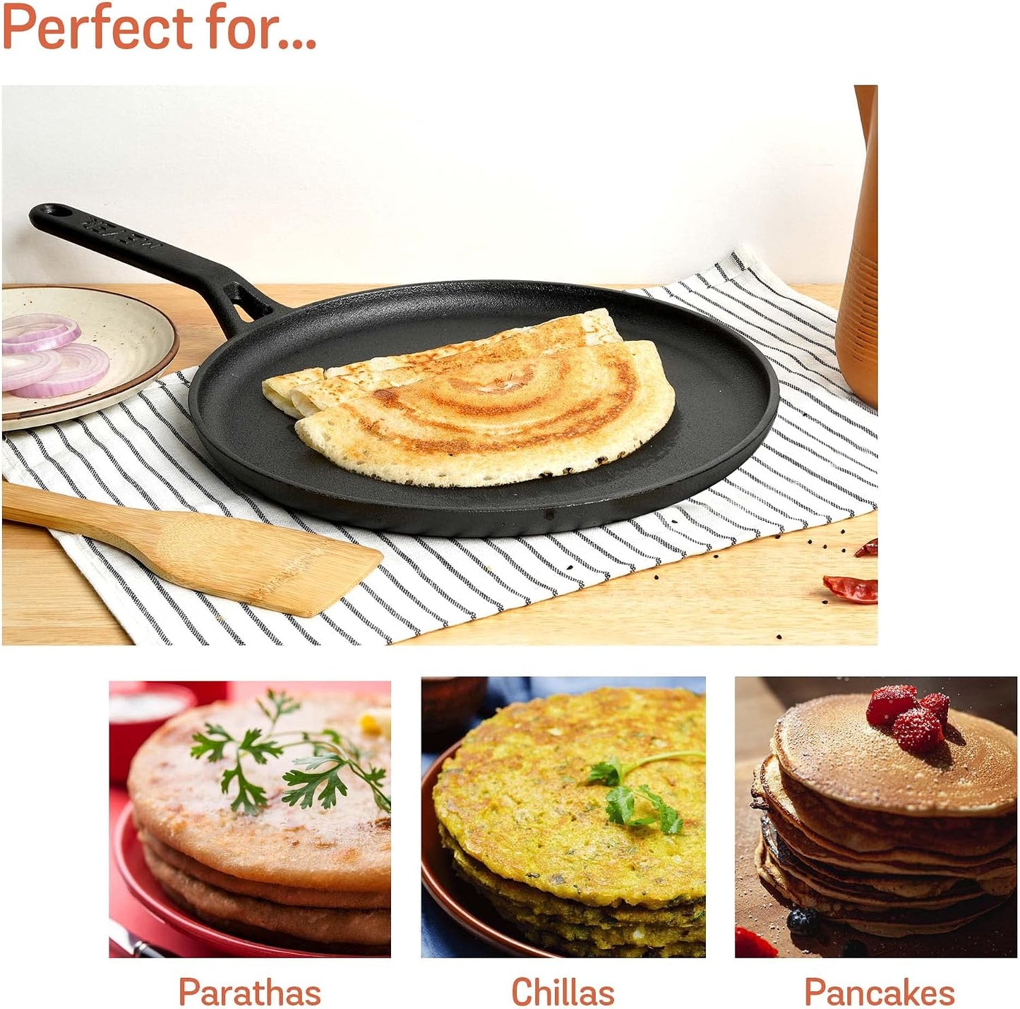 Meyer 24cm Pre-Seasoned Cast Iron Crepe and Pancake Pan Heavy Duty Flat NEW