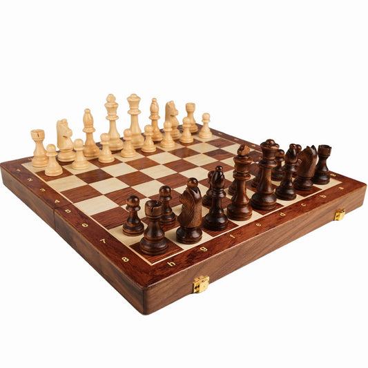 15 Inch Walnut Wood Chess Set with Felted Game Board Interior Standard Size NEW