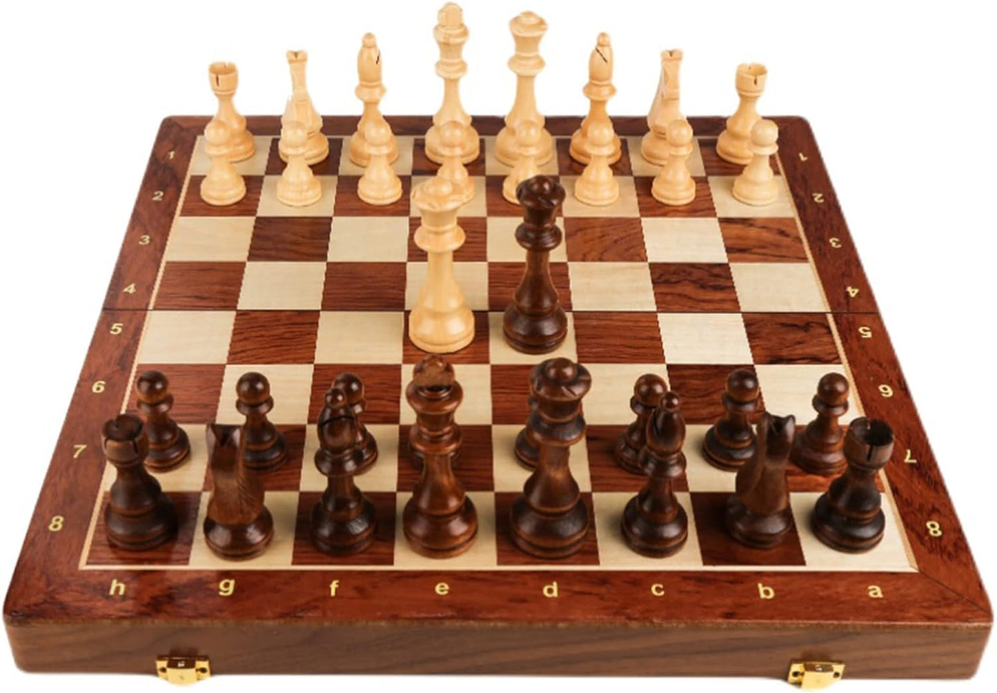 15 Inch Walnut Wood Chess Set with Felted Game Board Interior Standard Size NEW