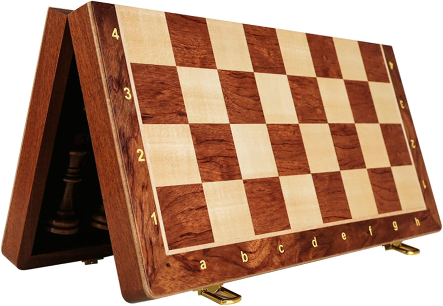 15 Inch Walnut Wood Chess Set with Felted Game Board Interior Standard Size NEW