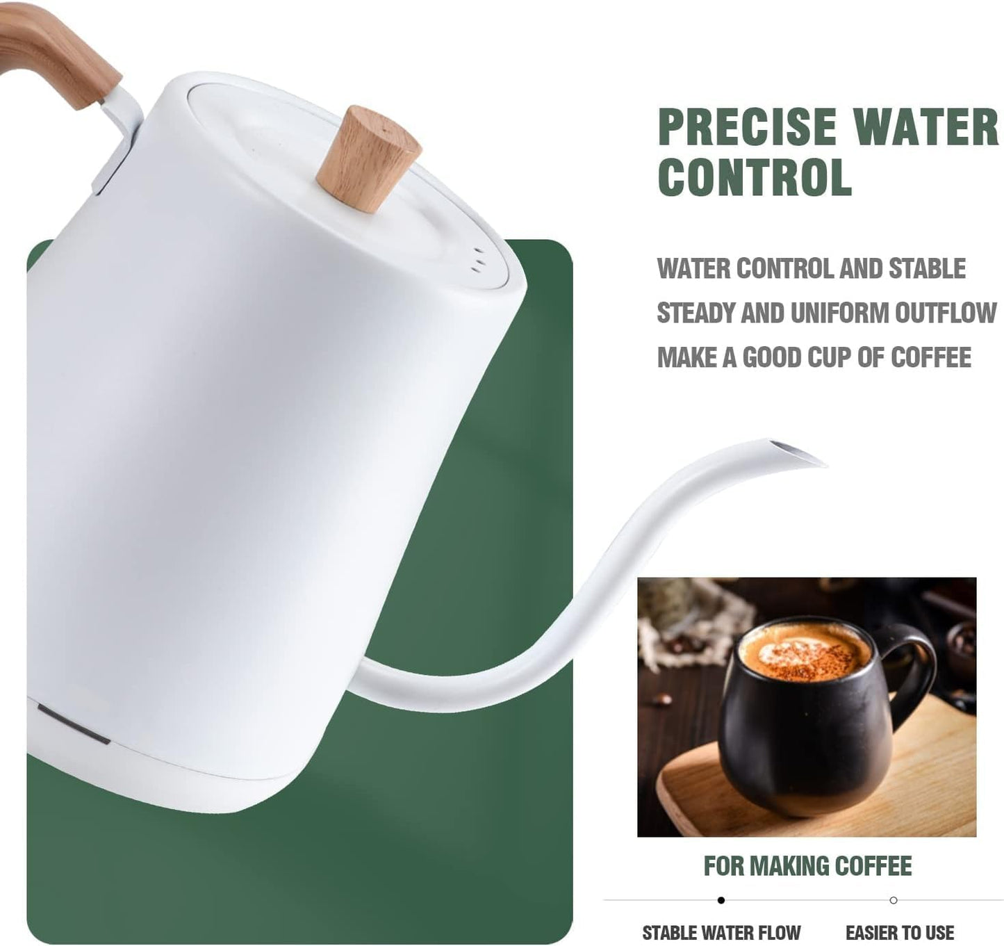 Stainless Steel Electric Kettle for Pour-Over Coffee and Tea 0.8L White NEW