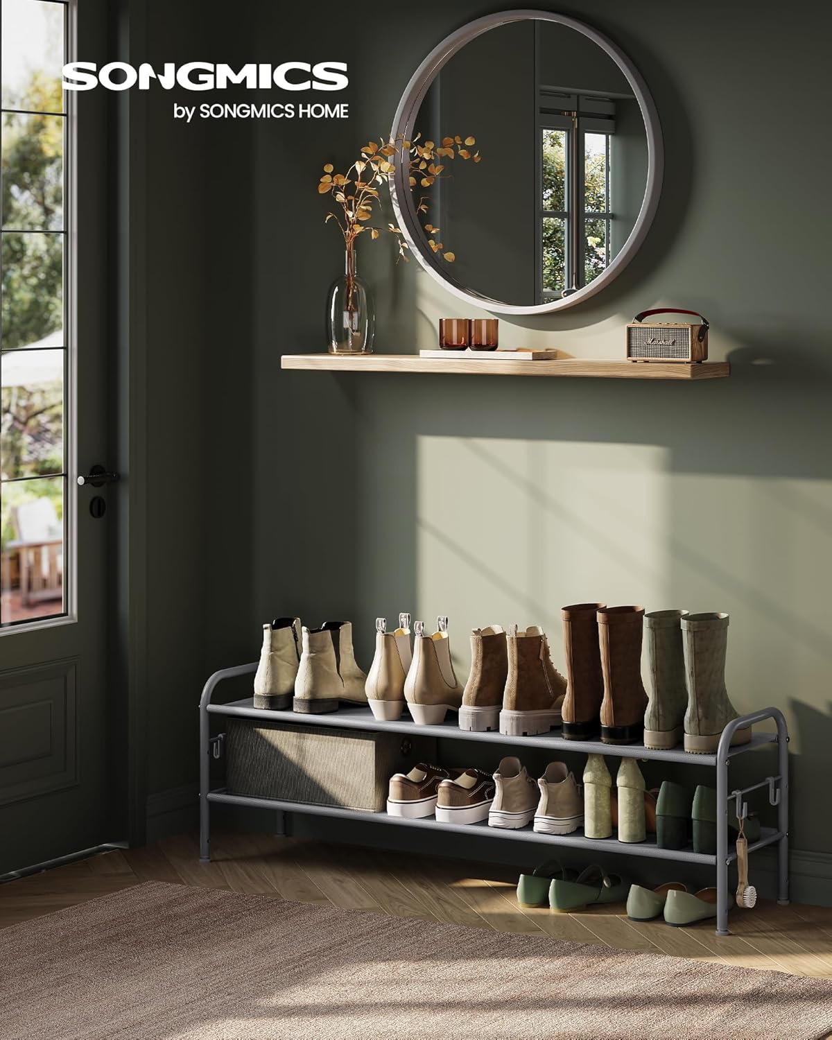SONGMICS 2-Tier Fabric Shoe Organizer Shelf Storage Free Standing Rack Grey NEW