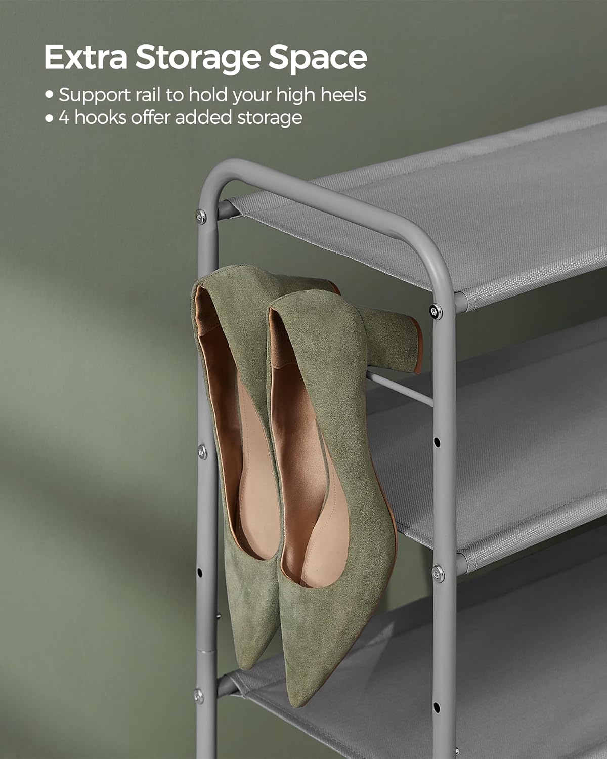 SONGMICS 2-Tier Fabric Shoe Organizer Shelf Storage Free Standing Rack Grey NEW