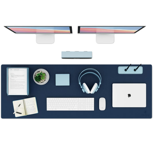 KNODEL Extra Mouse Pads Large Leather Desk Mat Navy & Yellow Mousepad 43 cm NEW