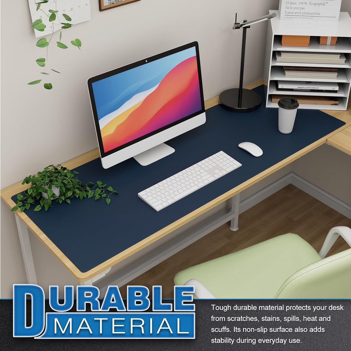 KNODEL Extra Mouse Pads Large Leather Desk Mat Navy & Yellow Mousepad 43 cm NEW