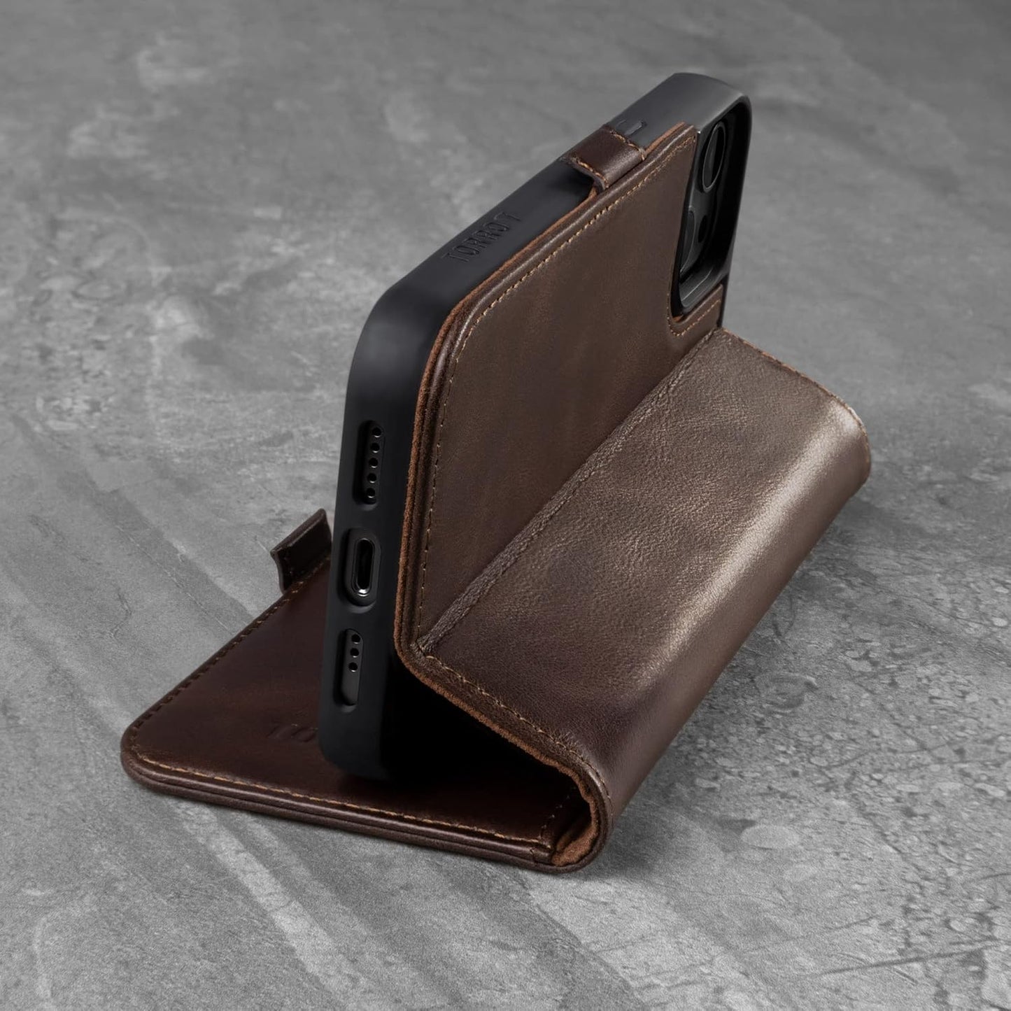 TORRO Leather Flip Wallet Case for iPhone 13 Pro Max, Dark Brown, NEW