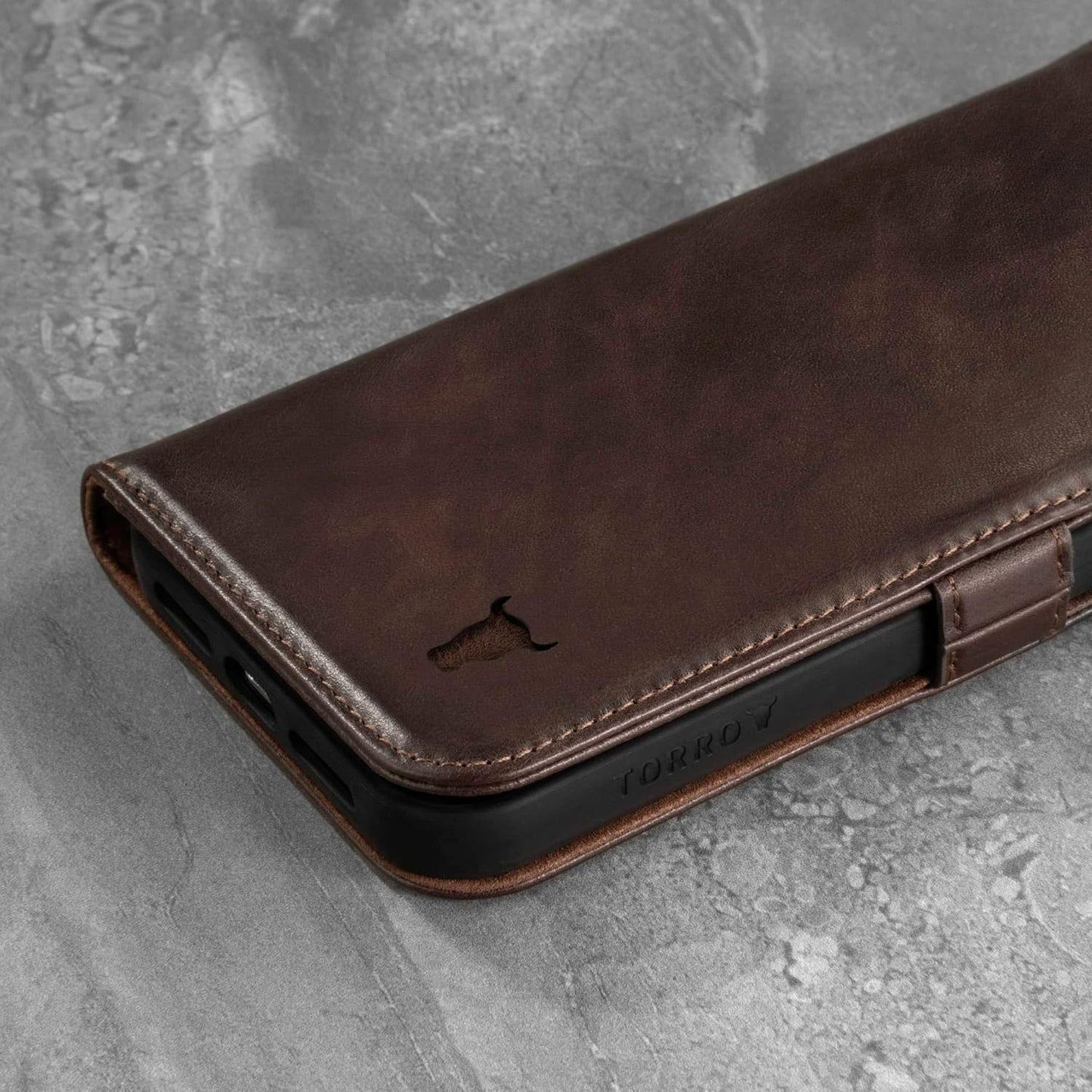 TORRO Leather Flip Wallet Case for iPhone 13 Pro Max, Dark Brown, NEW