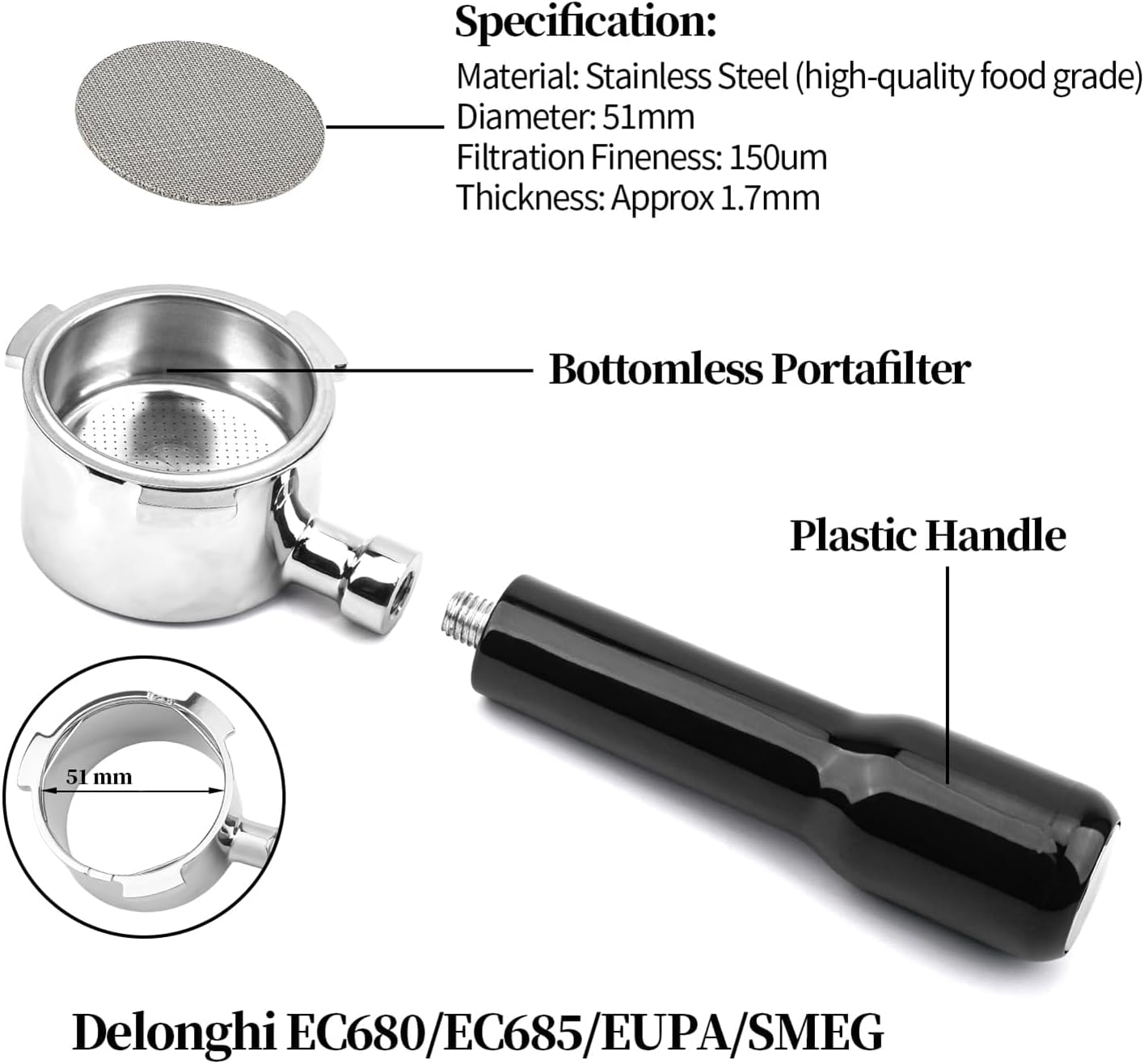 Bottomless Tamper Tampers Portafilter with 3 Ears for Espresso Machines NEW