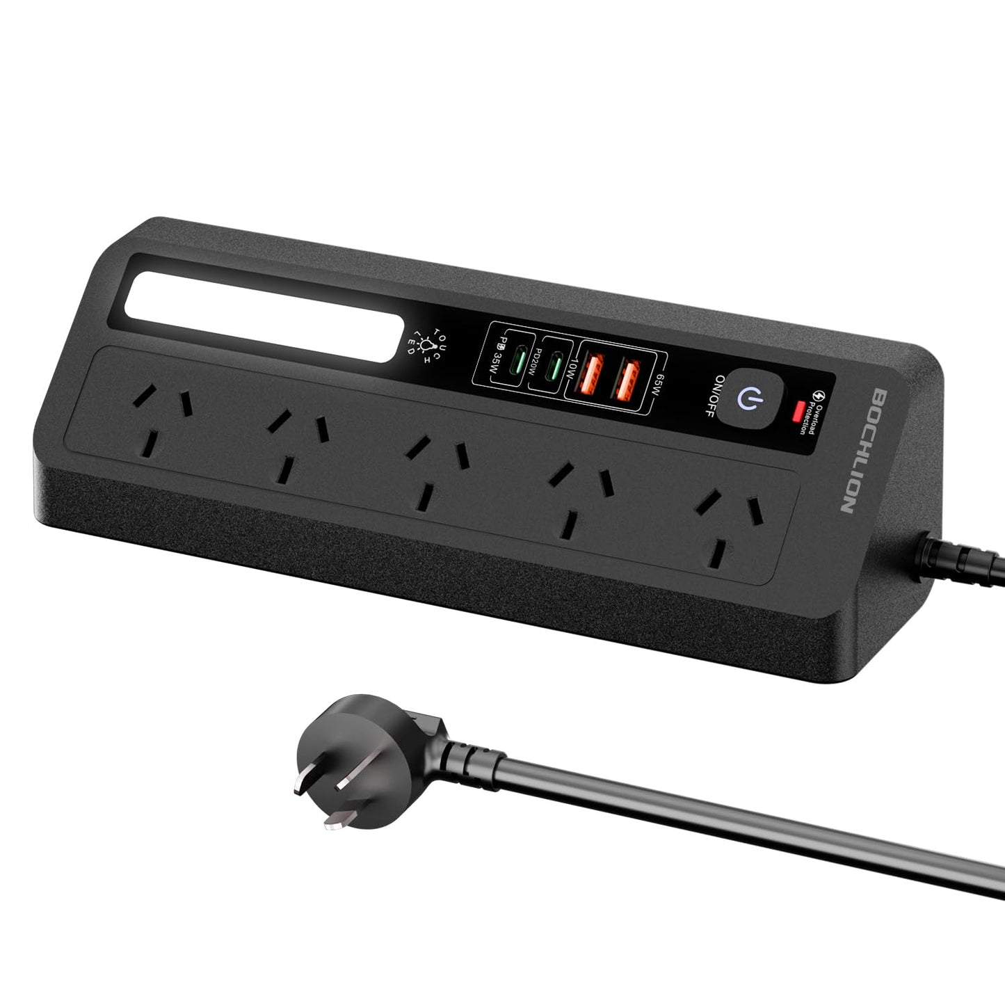 Black Power Strip with 3 USB Ports, Fast Charging, Desk Surge Protector NEW