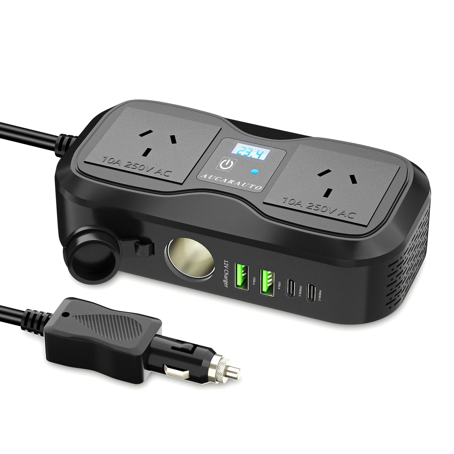 AUCARAUTO 200W Car Power Inverter 7-in-1 Fast Charging Adapter DC 12V Black NEW